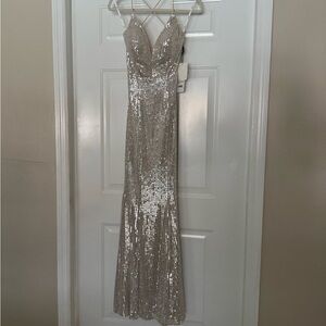 Jadore gown silver/ nude NWT